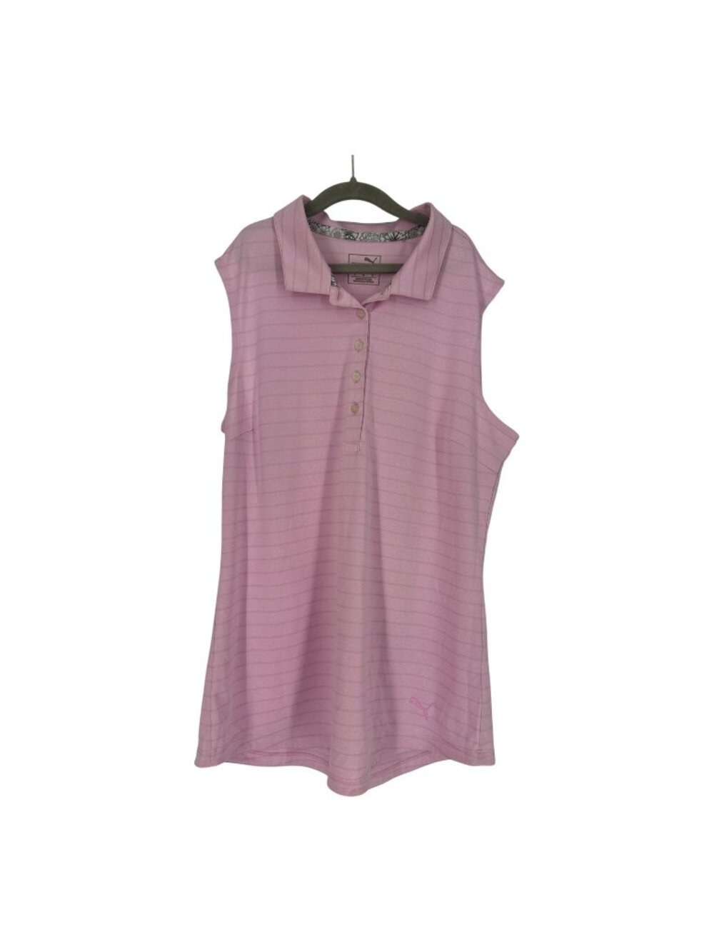 Puma Women Large Pink Sleeveless Golf Polo Shirt Striped Performance Athletic